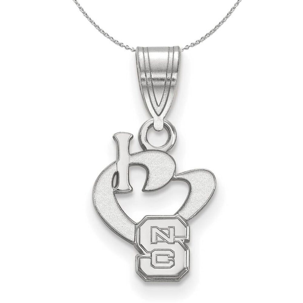 Sterling Silver North Carolina Small I Love Logo Necklace - 24 In